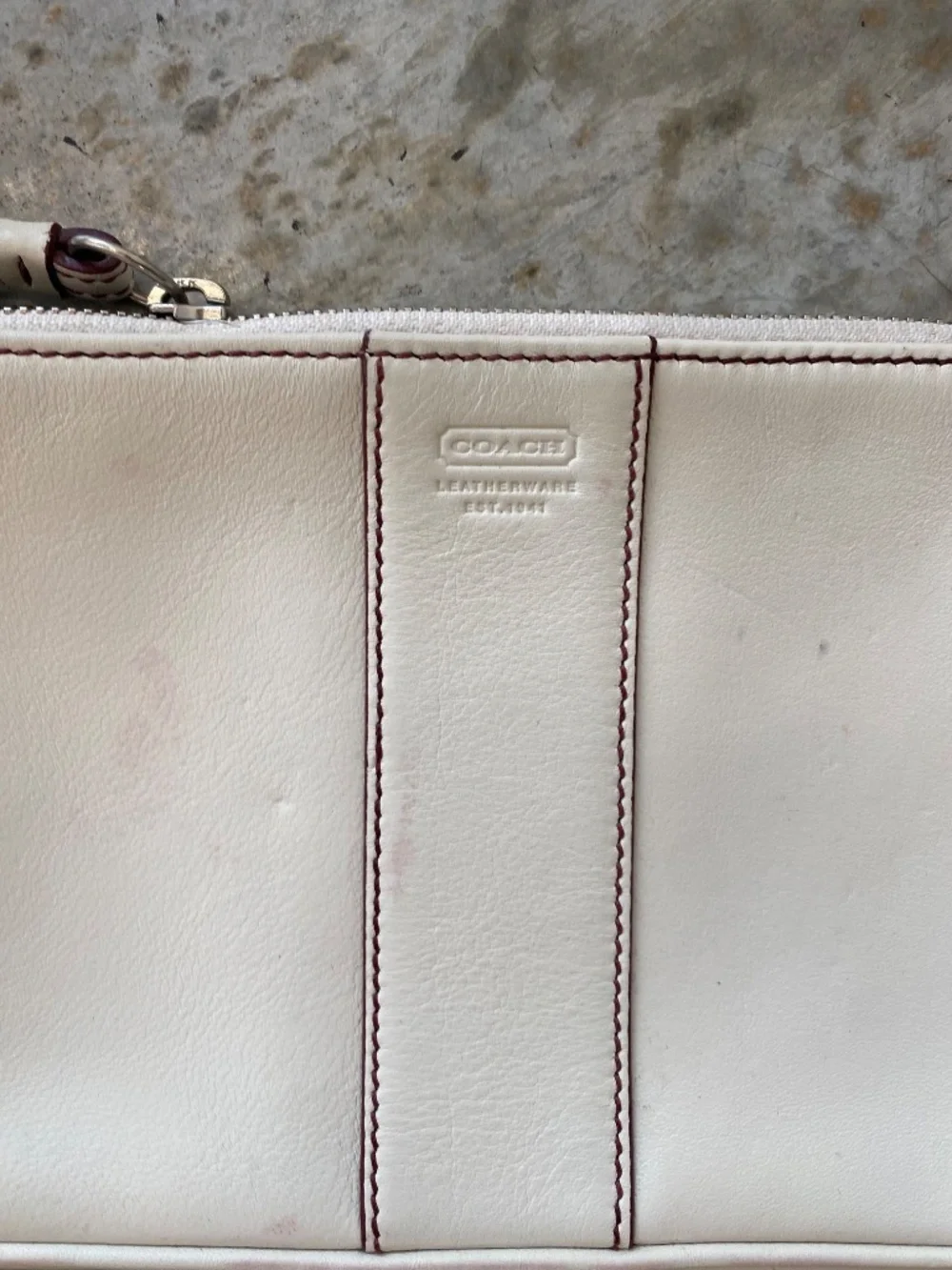 2003 Vintage Coach White Leather Shoulder Bag / Small Tote with Contrast Trim
